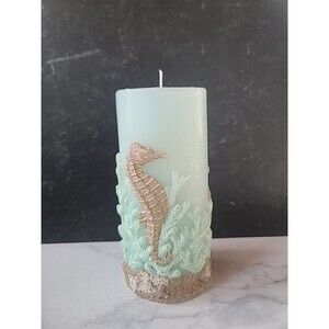 Seahorse Coral Ocean Pillar Candle READ Description